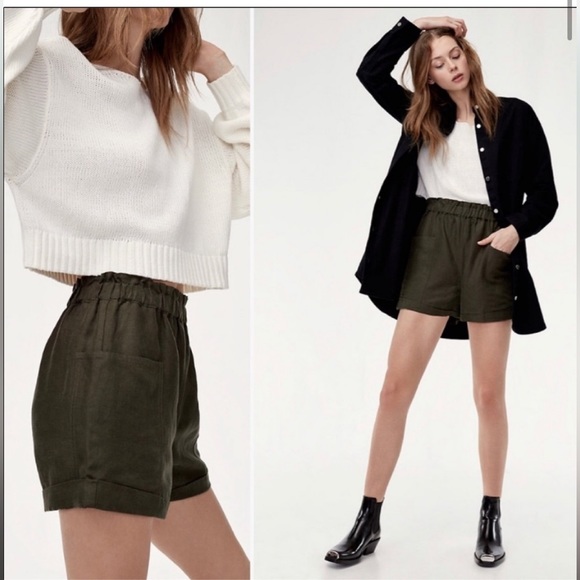 Aritzia Wilfred “Harulia” paper bag shorts olive green size S high waisted - Picture 3 of 5